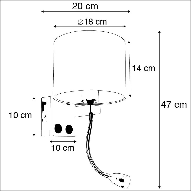LED Smart wandlamp met dimmer goud met USB en zwarte kap incl. Wifi A60 - Brescia Modern E27 rond Binnenverlichting Lamp