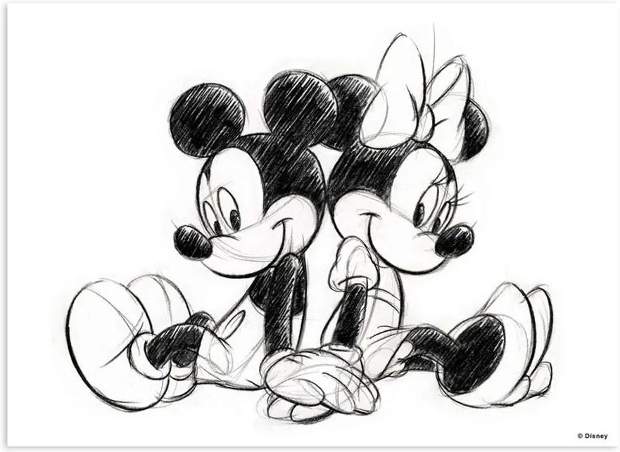 Art for the Home canvas Mickey en Minnie Mouse sitting - wit - 70x50 cm - Leen Bakker
