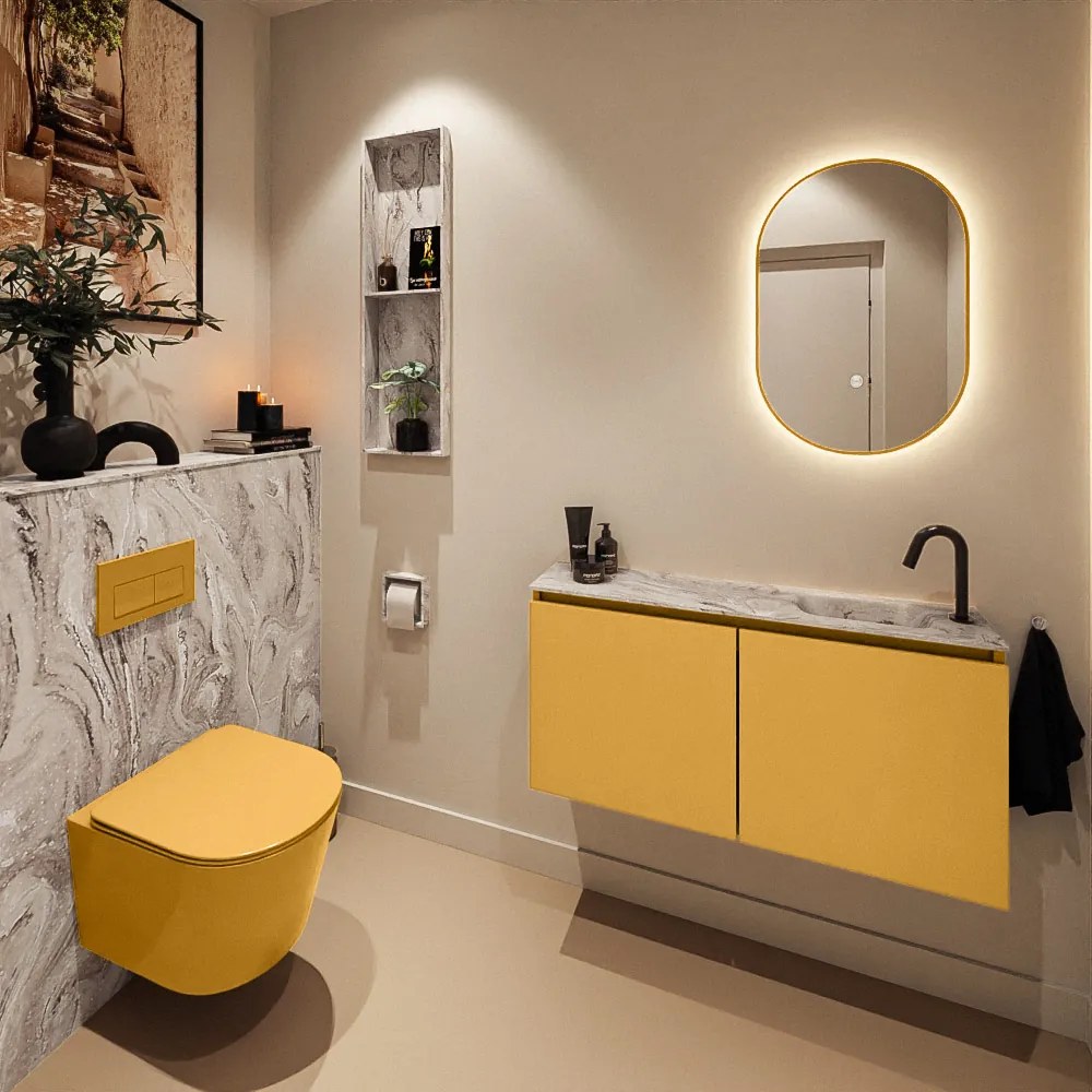 Mondiaz Ture DLux toiletmeubel 100cm ocher met wastafel glace rechts met kraangat