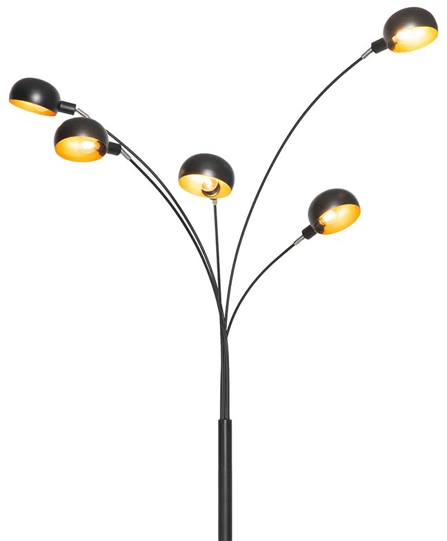 Design vloerlamp zwart met goud 5-lichts - Sixties Marmo