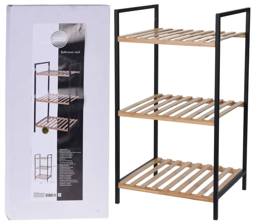 Bathroom Solutions Opbergrek met 3 schappen bamboe en staal