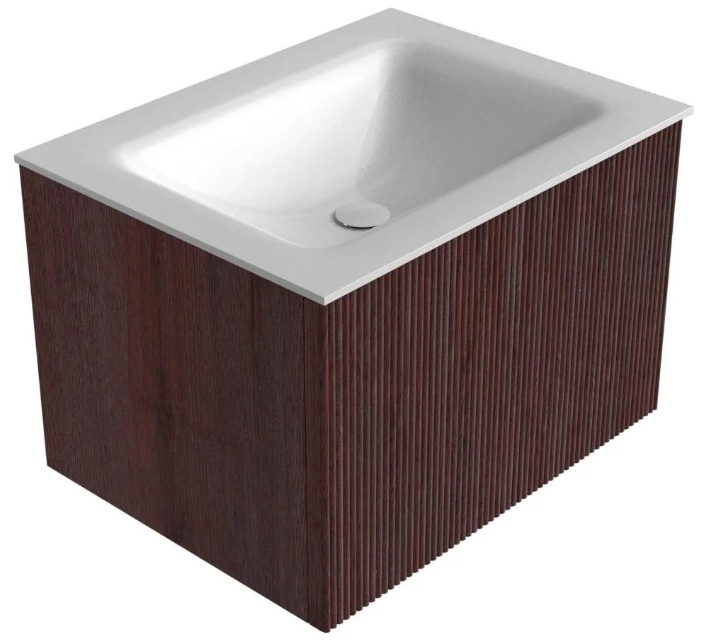 Mondiaz Kurve 60cm badmeubel ruby met 1 lade en wastafel cloud midden zonder kraangat