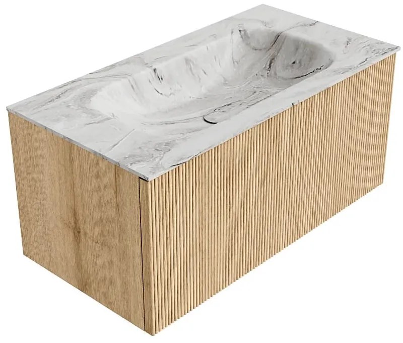 Mondiaz Kurve-dlux 90cm badmeubel oak met 1 lade en wastafel big small midden 1 kraangat glace