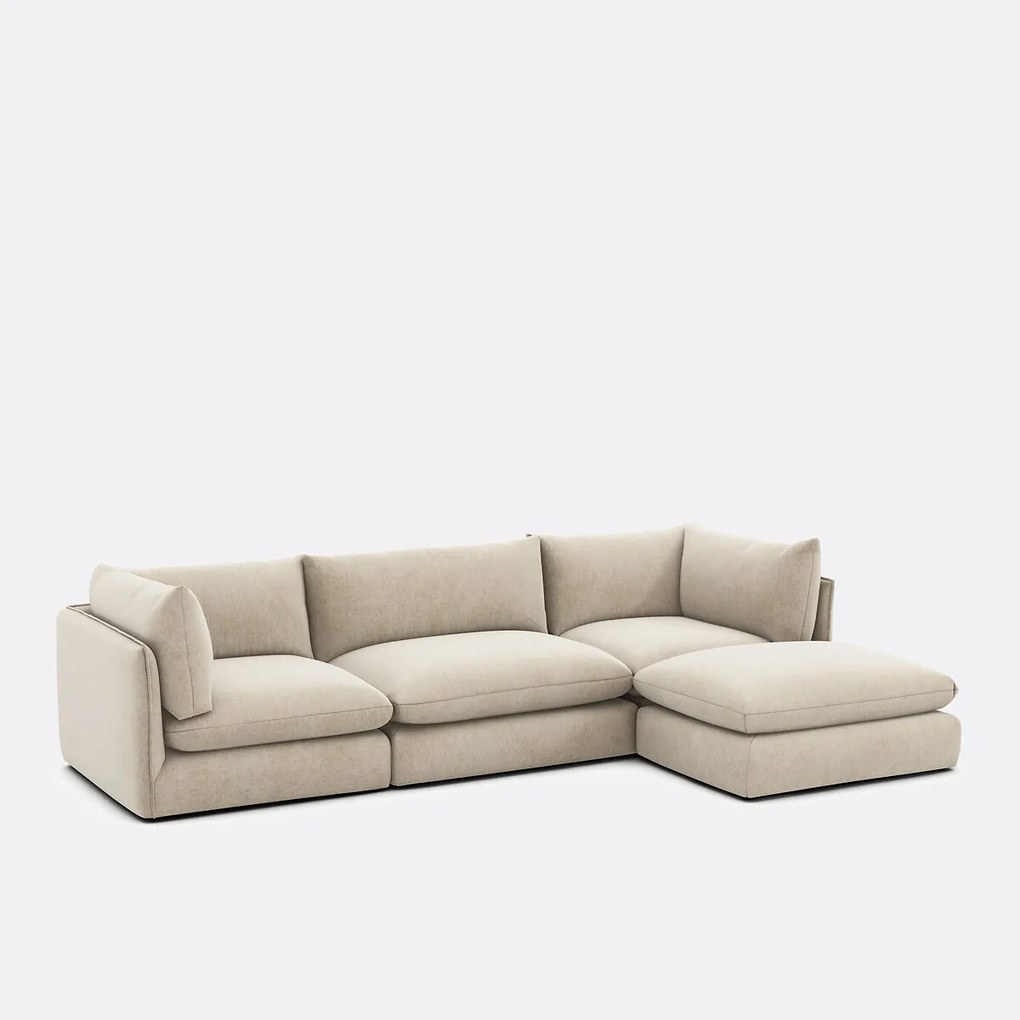 Modulaire 3-zitsbank met poef, gemêleerd polyester, Malo