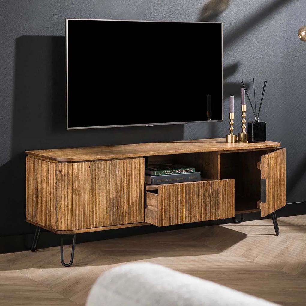 Tv-meubel Mango Hout Met Ribbels - 135x40x50cm.
