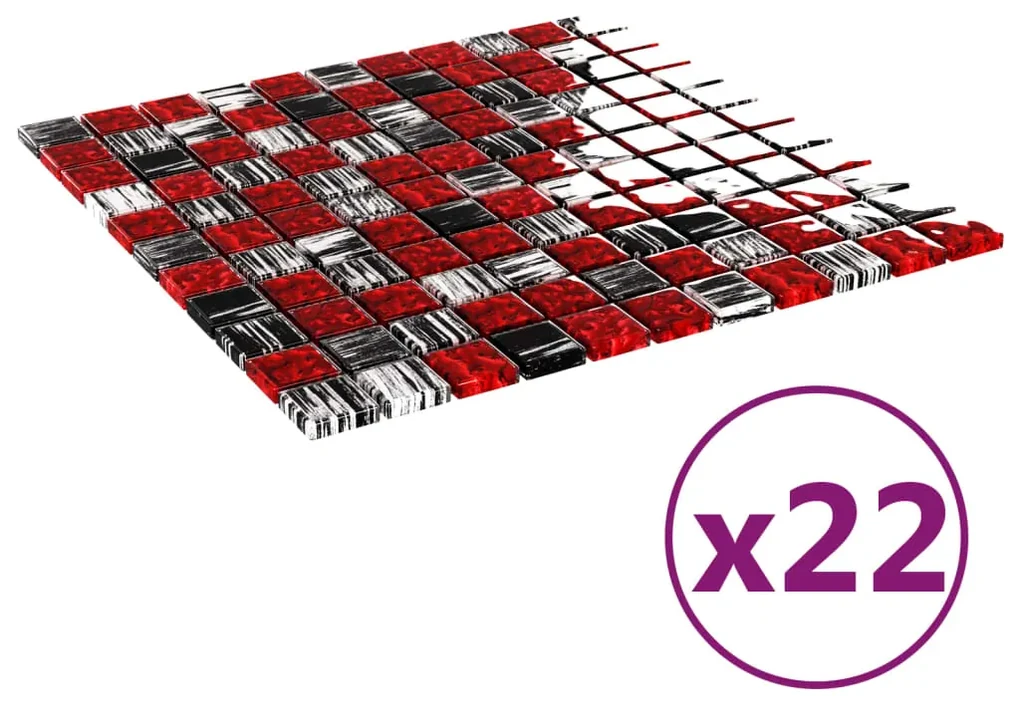 vidaXL Mozaïektegels 22 st zelfklevend 30x30 cm glas zwart en rood