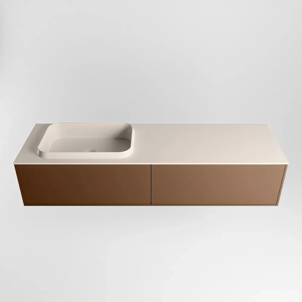 Mondiaz Erin 150cm badmeubel Rust met 2 lades en beige wastafel links zonder kraangaten