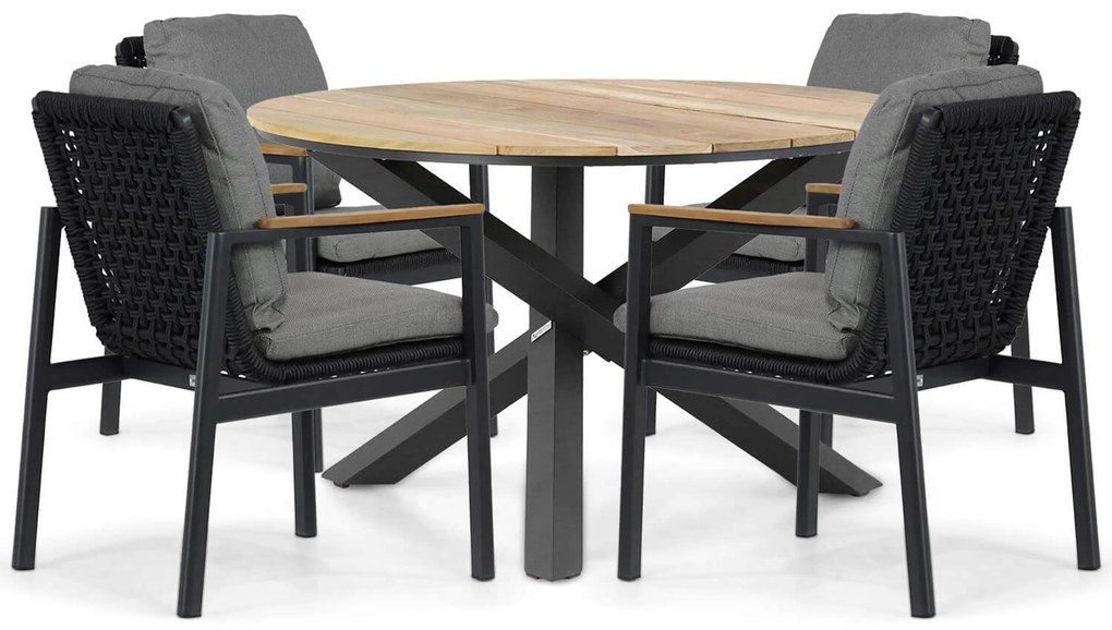 Tuinset Ronde Tuintafel 4 personen 120 cm Aluminium/rope Grijs Coco Ralph/Fabriano
