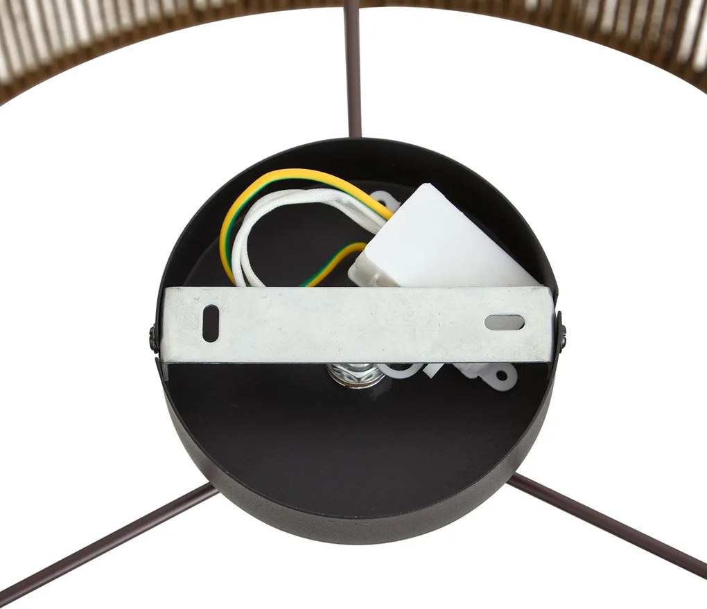 Plafondlamp zwart met bruine papieren kap 50/50/25 - Combi