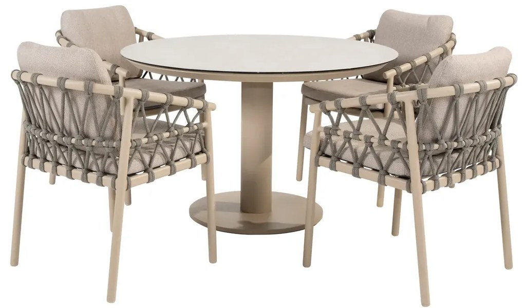 Taste by 4 Seasons Piacenza tuinset latte met Sarah tafel met geprint keramisch blad Ø 120 cm SALE Tuinset beige weerbestendig