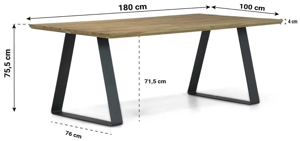 Dining Tuintafel rechthoekig 180 x 100 cm Aluminium/teak Naturel teak Palta