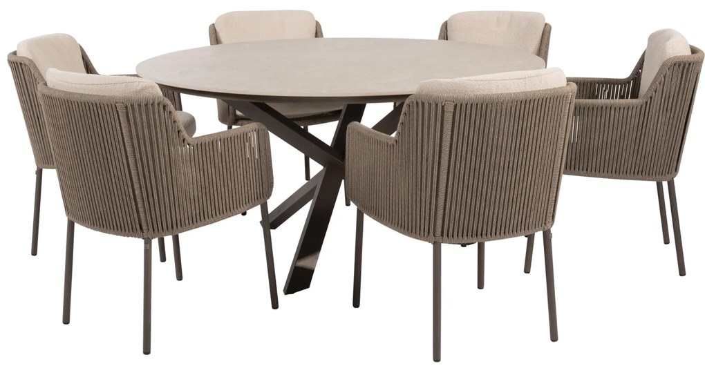 Prado Bernini dining tuinset 160xH75 cm rond 7 delig keramiek terre 4 Seasons Outdoor