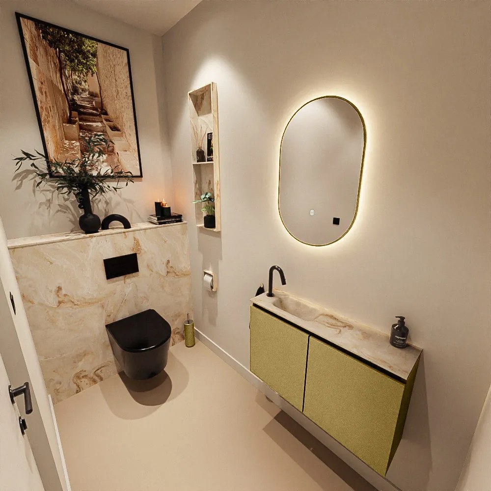 Mondiaz Ture DLux toiletmeubel 80cm oro met wastafel frappe links met kraangat