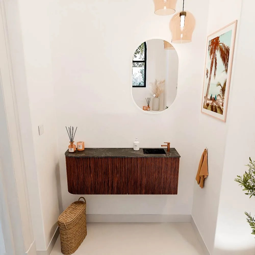 Mondiaz Joya DLux 110cm toiletmeubel ronding links ruby met wastafel faye rechts 1 kraangat lava