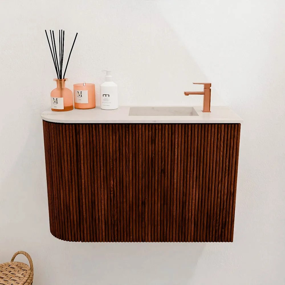 Mondiaz Joya DLux 60cm toiletmeubel ronding links ruby met wastafel faye rechts 1 kraangat meli