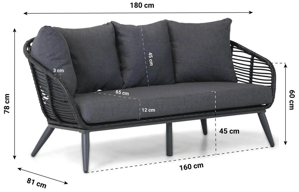Stoel en Bank Loungeset 4 personen Aluminium/wicker Zwart Coco Coco Leonardo