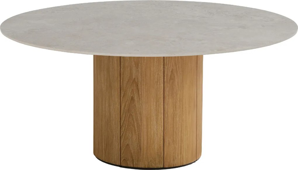 Taste by 4 Seasons Bosco low dining tuintafel teak met keramisch blad Oyster Ø 160 cm Tuintafel houtkleur weerbestendig