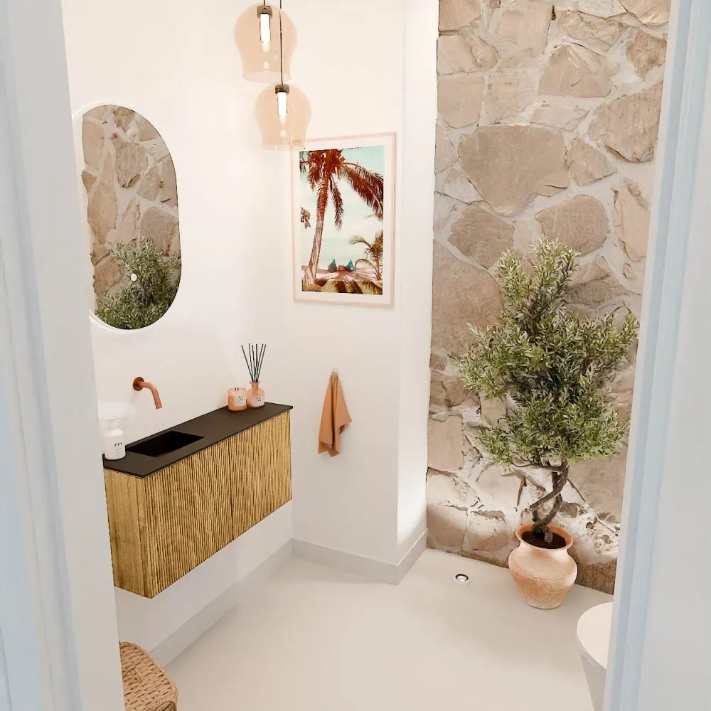 Mondiaz Joya 80cm toiletmeubel oak met wastafel faye links zonder kraangat urban