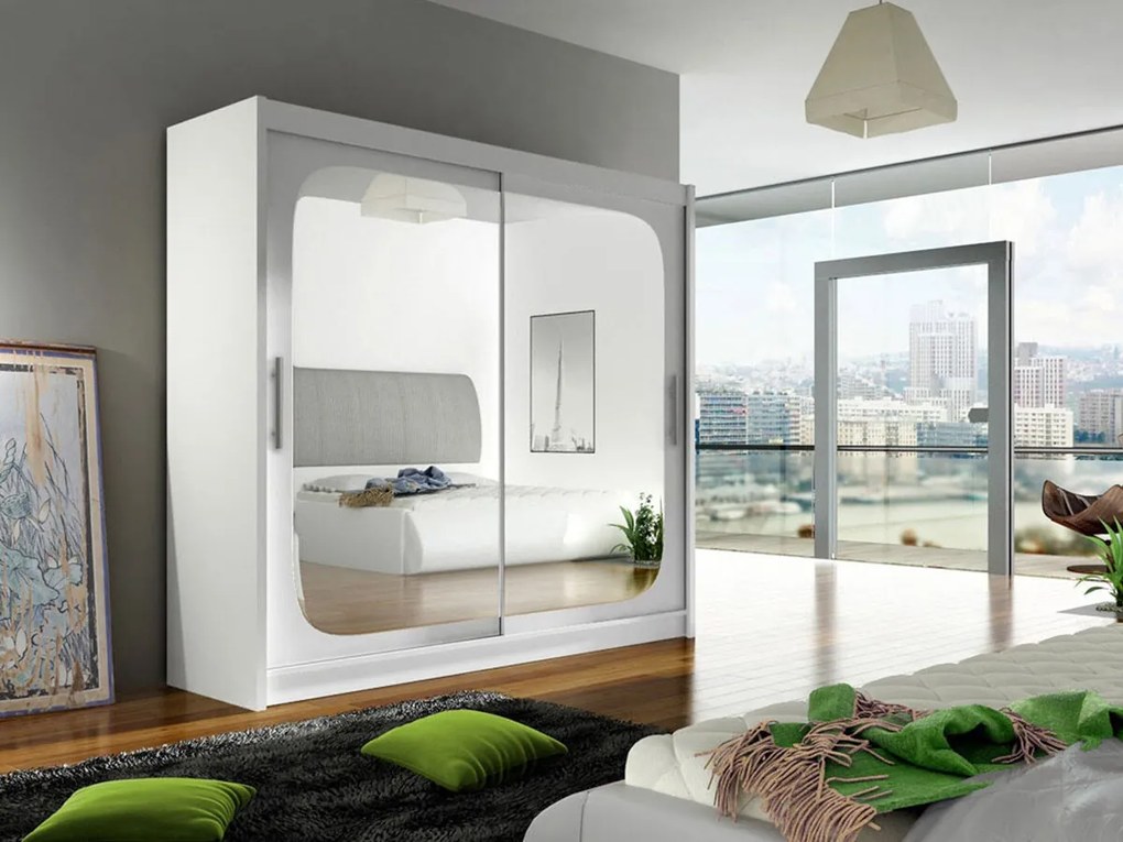 Kledingkast Closico Pallor VIII, Wit, 215x180x58cm, 153 kg, Kledingkast deuren: Schuivend, Aantal planken: 5, Aantal planken: 5