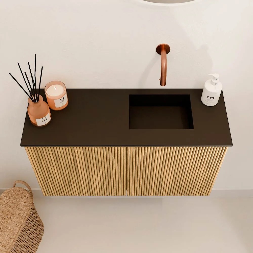 Mondiaz Joya 70cm toiletmeubel oak met wastafel faye rechts zonder kraangat urban