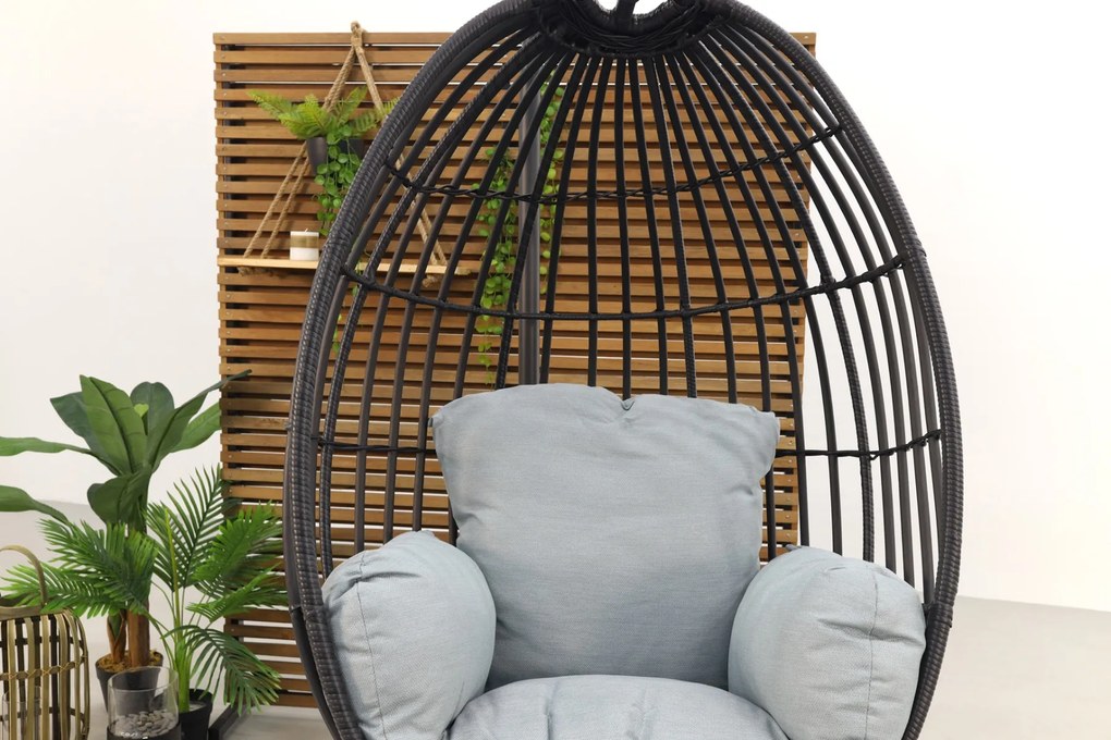 Hangstoel Panama swing egg - black rotan/mint grey