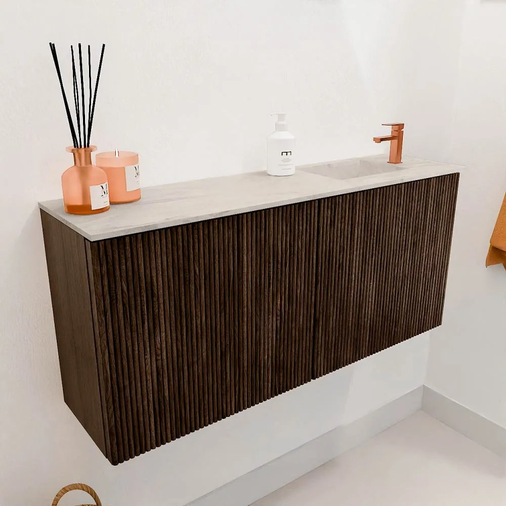 Mondiaz Joya DLux 90cm toiletmeubel walnut met wastafel faye rechts 1 kraangat ostra