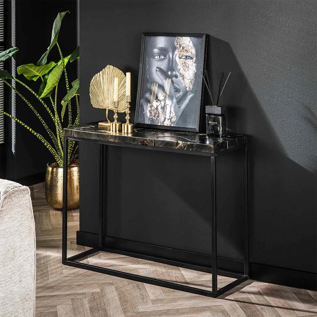 Sidetable Zwart Met Goud Blad - 100 X 35cm.