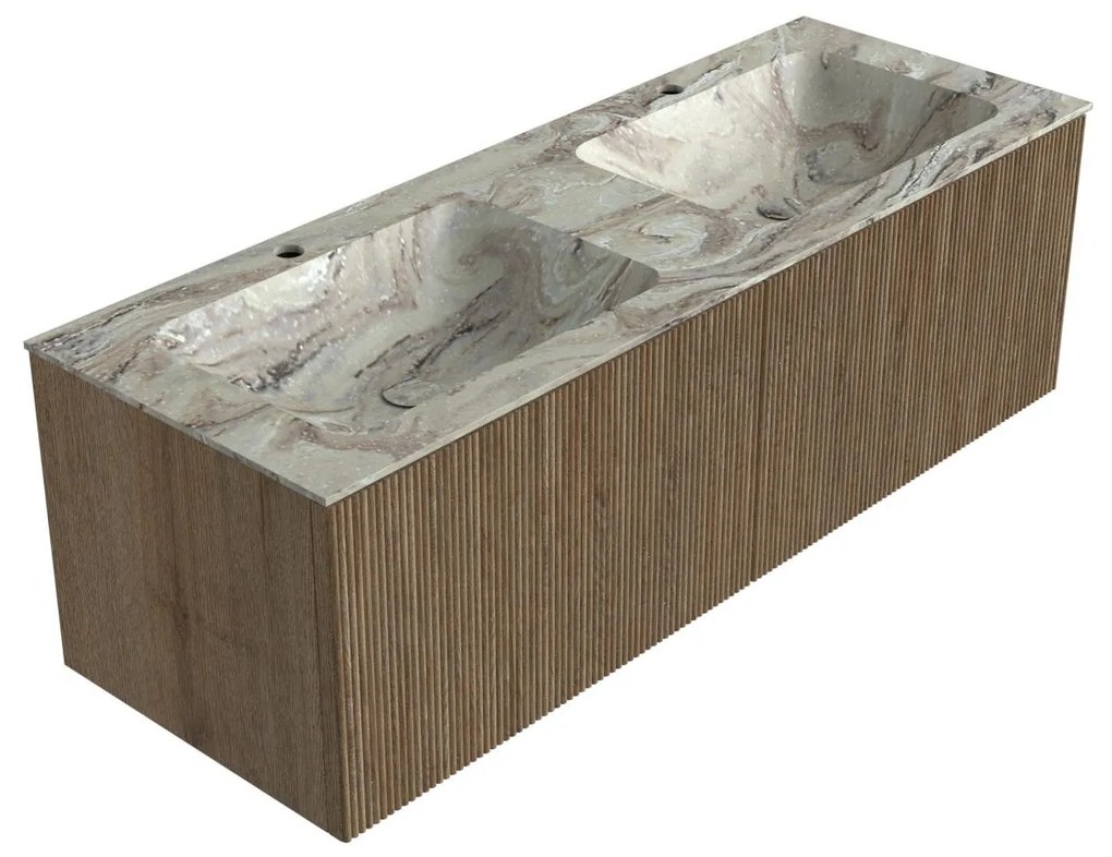 Mondiaz Kurve-dlux 130cm badmeubel dusk met 2 lades en wastafel leaf dubbel 2 kraangaten glace