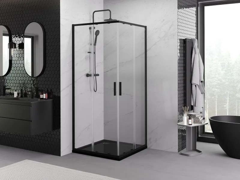 Mexen Exo-S Duo vierkante schuifdouchecabine 80 x 80 cm, transparant, zwart - 8111-080-080-70-00