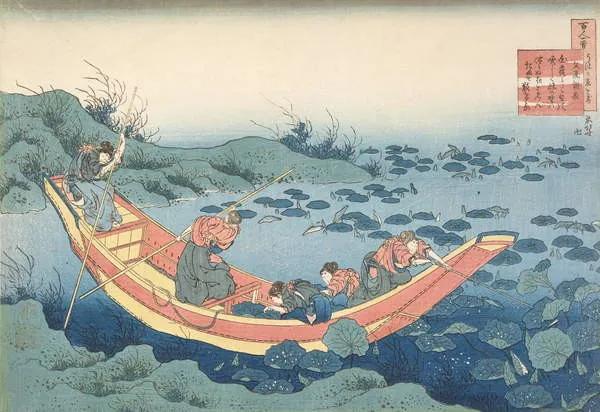 Katsushika Hokusai - Kunstdruk Women gathering waterlilies' ('Bunya no Asayasu'),, (40 x 26.7 cm)