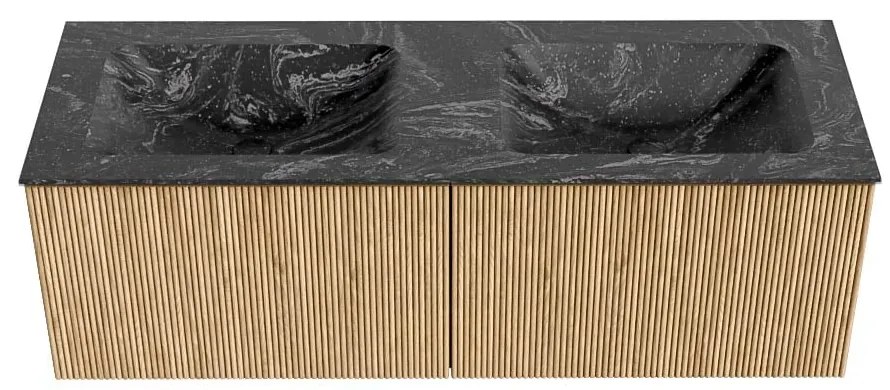 Mondiaz Kurve-dlux 130cm badmeubel oak met 2 lades en wastafel leaf dubbel zonder kraangat lava
