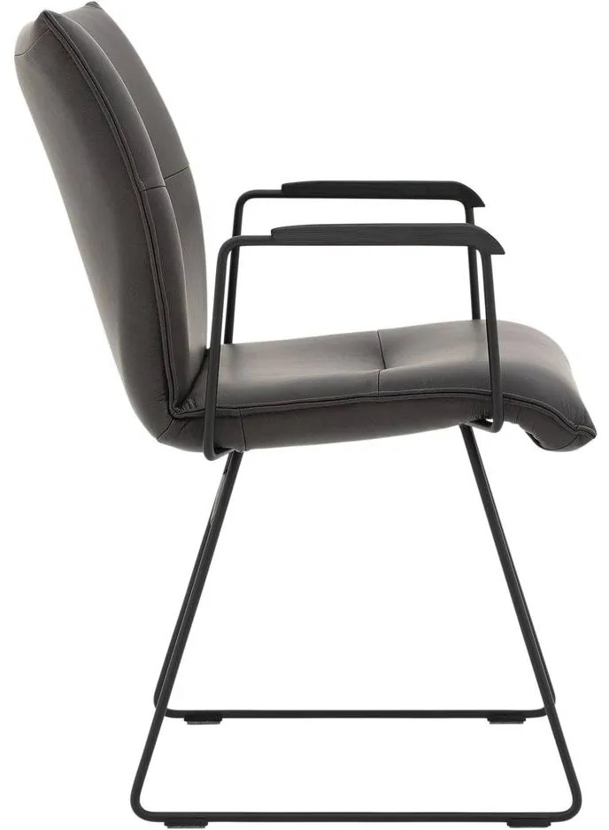 Goossens Excellent Eetkamerstoel Nica grijs leer met armleuning en Sledevoet,, modern design