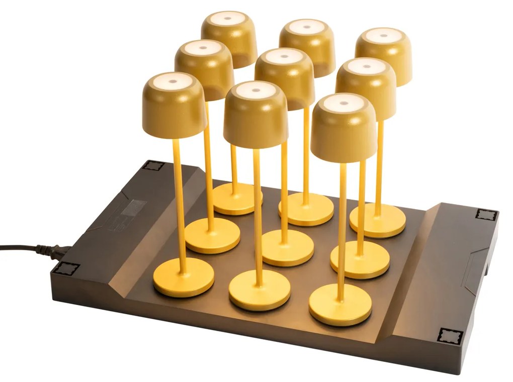 Buitenlamp met dimmer LED Set van 9 tafellamp met dimmeren mushroom goud incl. laadstation - Raika Modern IP65 Buitenverlichting Lamp