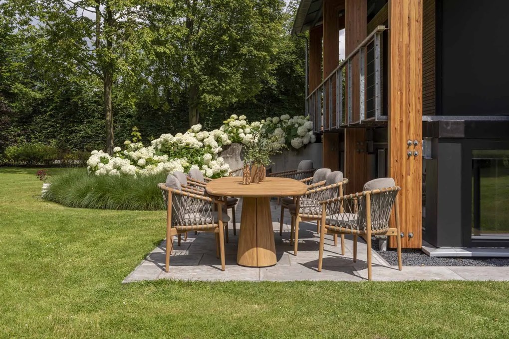 4 Seasons Outdoor Nora tuinset naturel teak met Capri tafel 240 x 110 cm SALE Tuinset beige weerbestendig