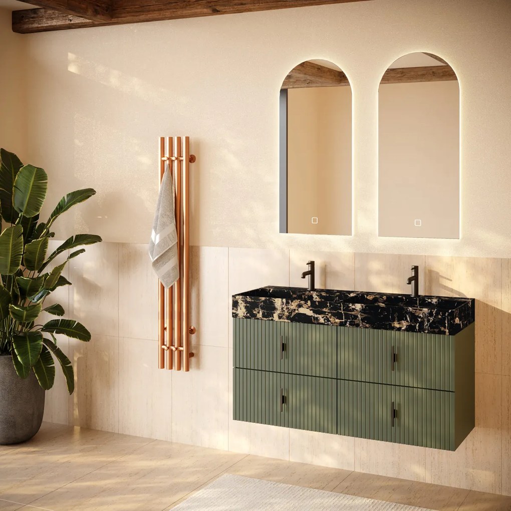Muebles Murcia badmeubel ribbelfront 120cm legergroen met Portoro Gold wastafel met kraangaten