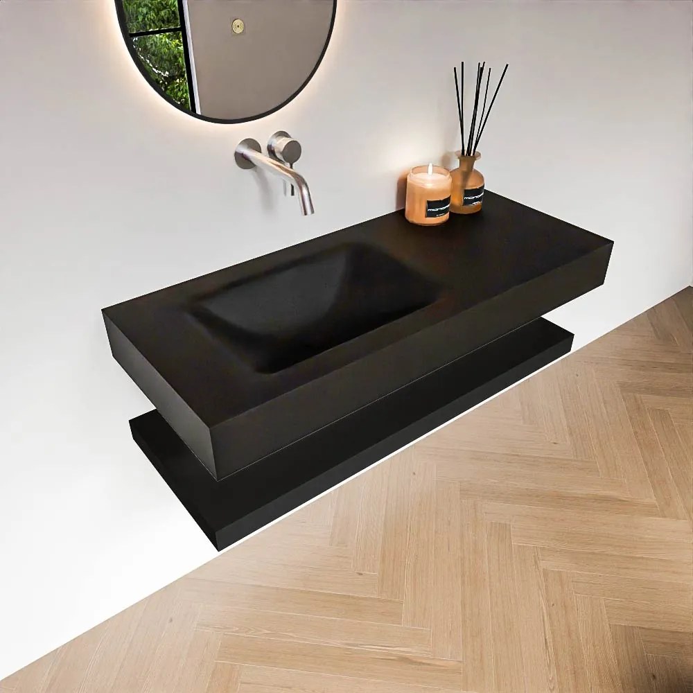 Zaro Alan badmeubel 110cm met planchet urban en vrijhangende wastafel cloud links zonder kraangat urban