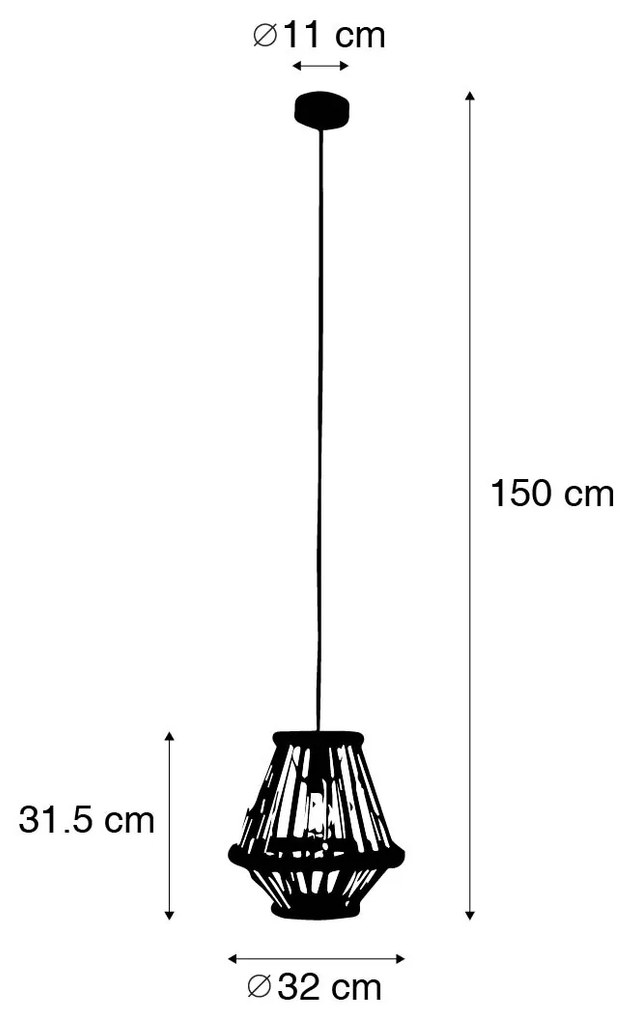 Oosterse hanglamp bamboe met zwart 32 cm - EvalinOosters E27 rond Binnenverlichting Lamp