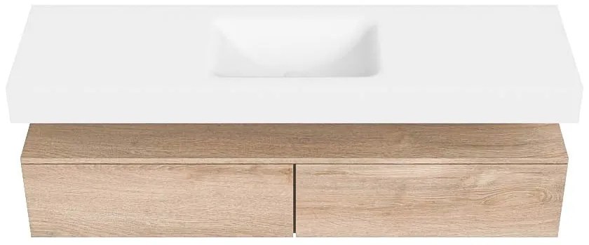 Zaro Alan badmeubel 160cm washed oak 2 lades met vrijhangende wastafel cloud midden 1 kraangat talc