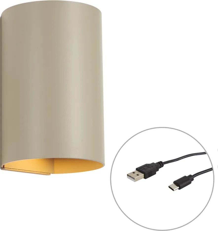Moderne wandlamp taupe incl. LED 3-staps dimbaar en oplaadbaar - Sabbir