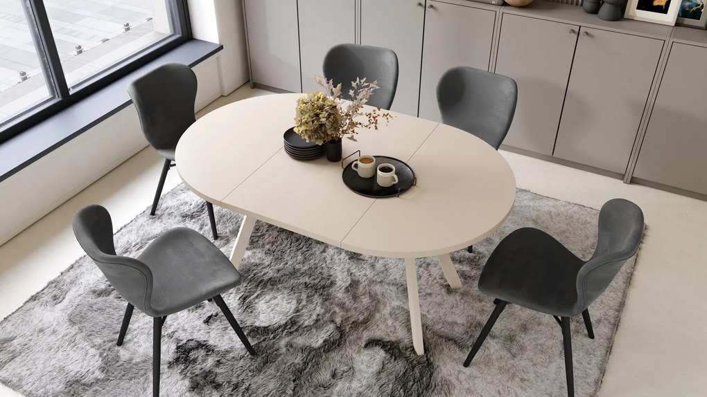 ALMO Beige/Beige poten - RONDE LOFT/INDUSTRIËLE TAFEL VOOR WOONKAMER/EETKAMER, UITSCHUIFBAAR