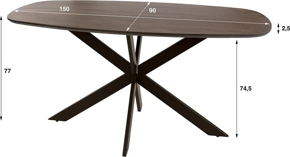 Ovale Eettafel Acaciahout 150cm - 150 X 90cm.