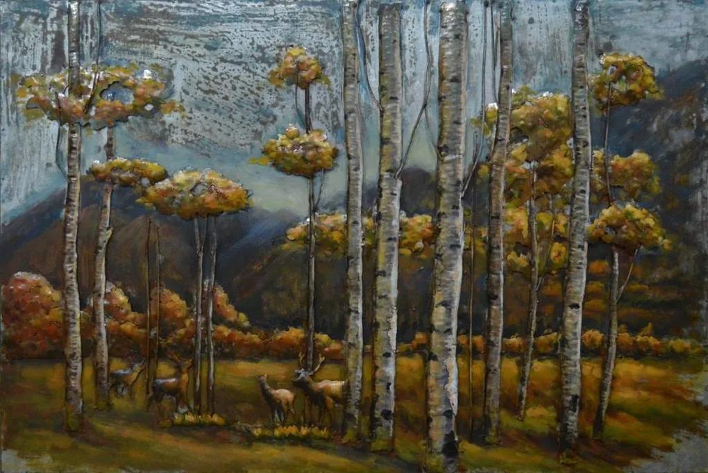 Schilderij - Metaalschilderij - Herten in het bos 2, 120x80cm