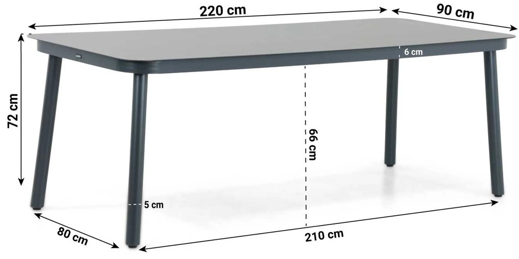 Tuinset 6 personen 220 cm Kunststof Taupe Lifestyle Garden Furniture Salina/Tavano