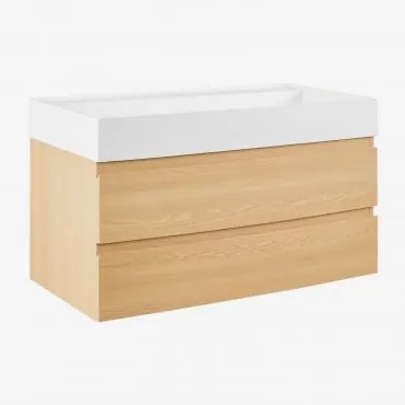 Ona Zwevend Badkamermeubelset Van Hout En Essenfineer Met Geïntegreerde Wastafel Natuurlijk Hout & Spiegelloze & Zonder Kraan & ↔︎ - Sklum