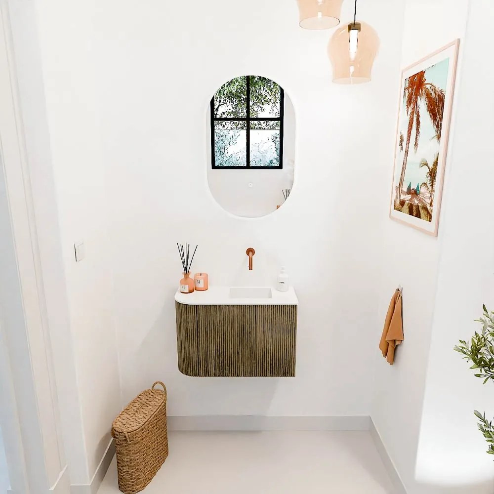 Mondiaz Joya 60cm toiletmeubel ronding links dusk met wastafel faye rechts zonder kraangat talc