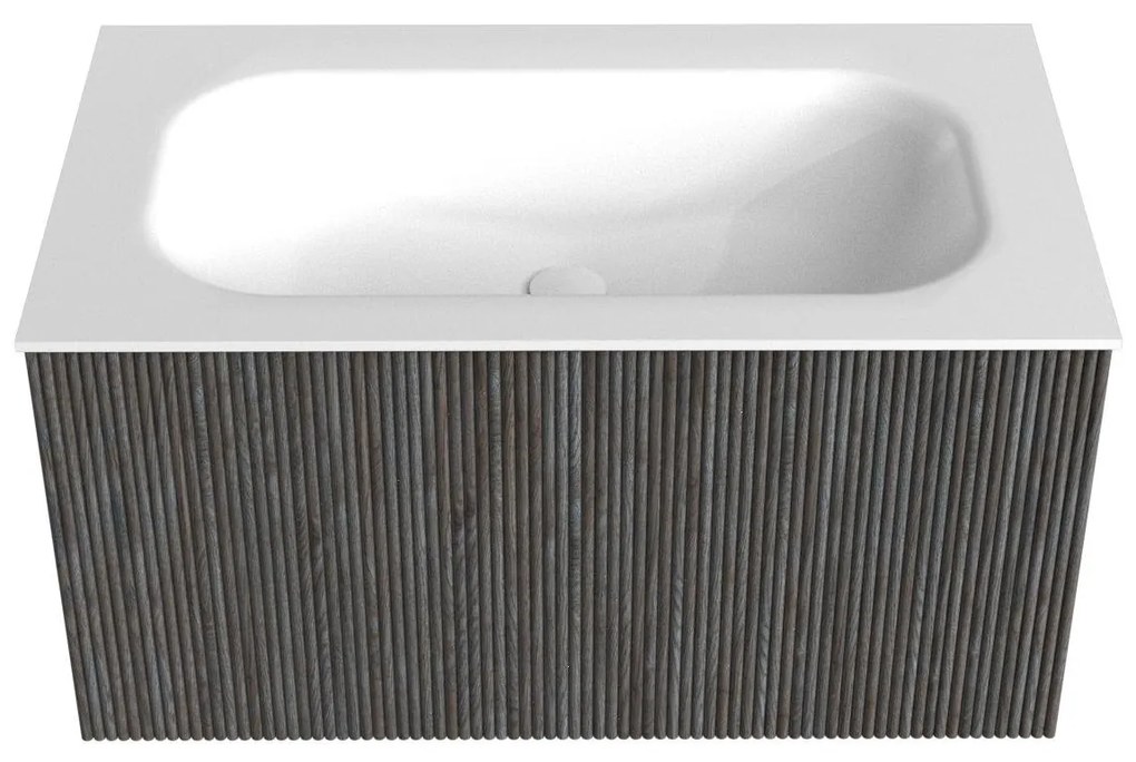 Mondiaz Kurve 80cm badmeubel shadow met 1 lade en wastafel big small midden zonder kraangat