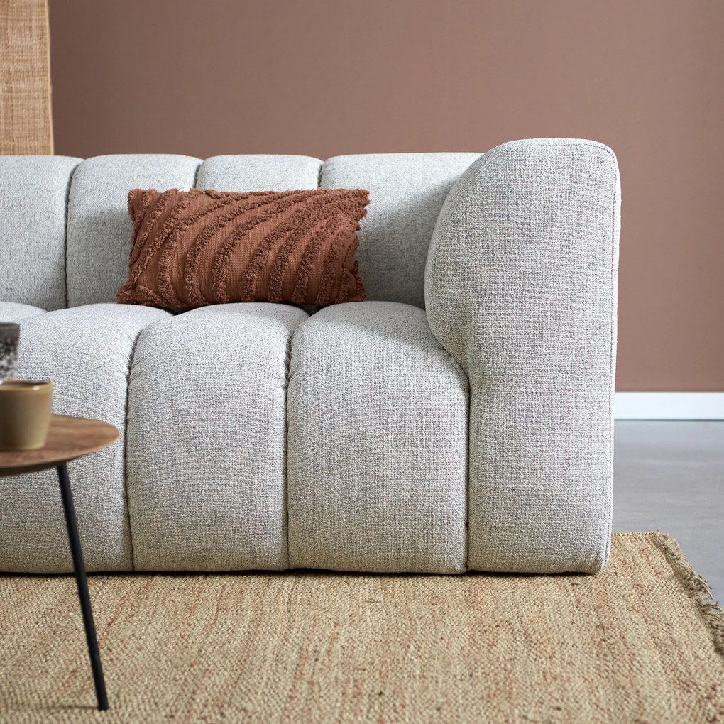 Bank Met Strepen Stiksel Grijsbeige Chaise Longue Links