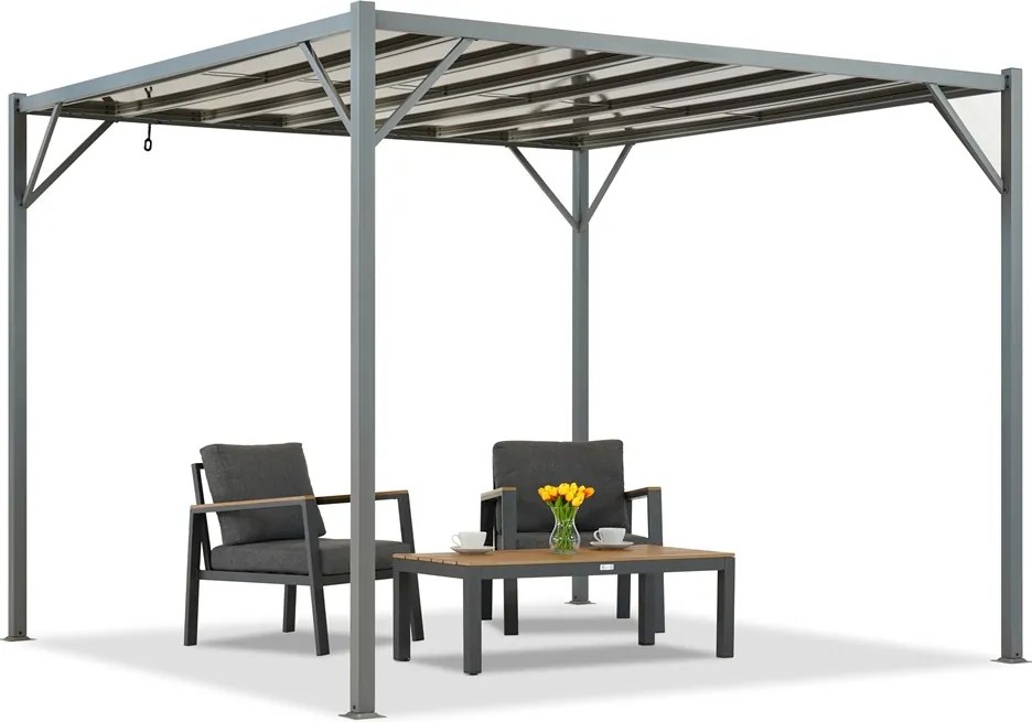 Antraciet terraspergola Paros 3x3m Tuinpunt