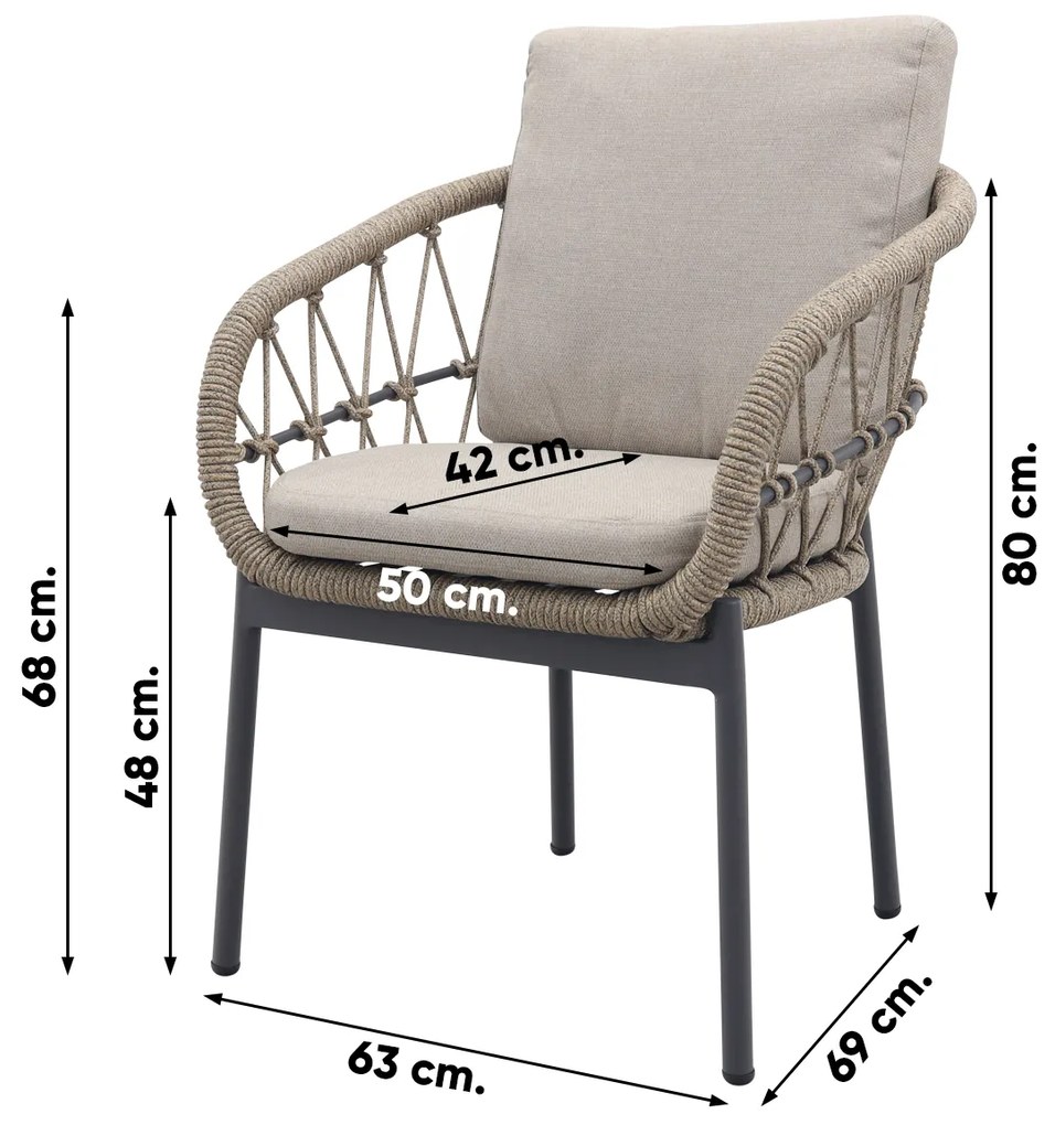 Julia naturel rope dining tuinstoel - Antraciet