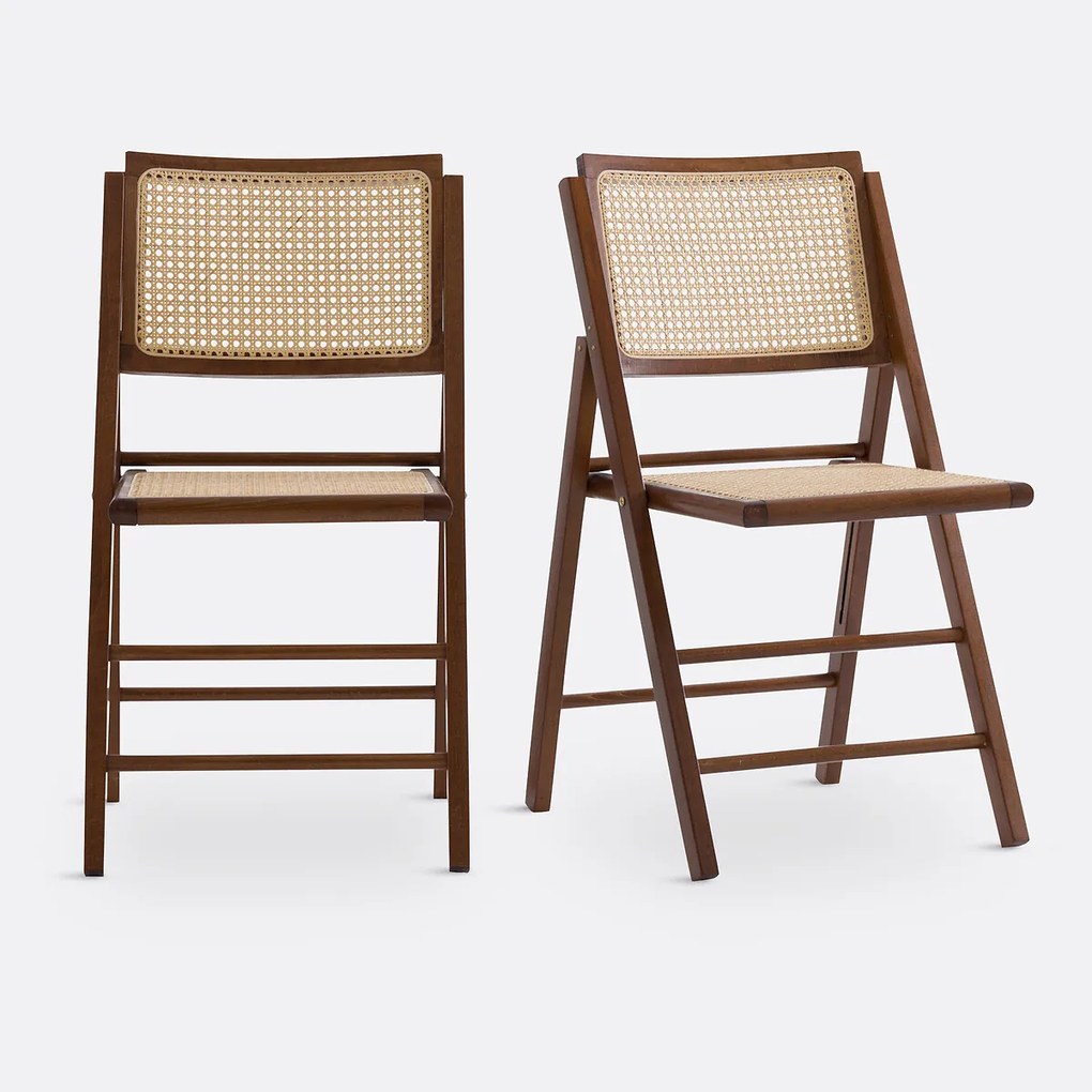 Set van 2 plooibare stoelen in beukenhout en riet, Rivia